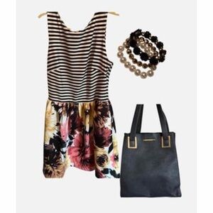 Taylor Black and White Floral print Fit and Flare Sleeveless Tank Dress 14